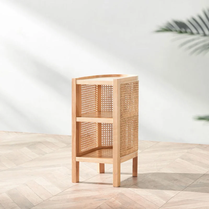 Mesita de noche con acabado antiguo y estantes, mesa decorativa contemporánea con almacenamiento abierto Naturales Clearhalo