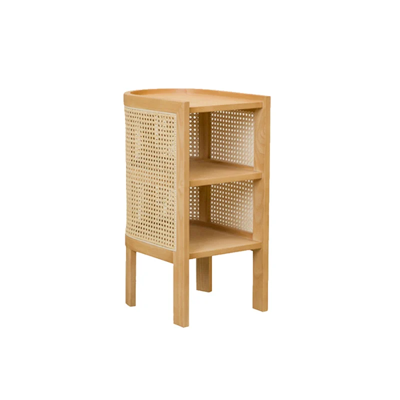 Mesita de noche con acabado antiguo y estantes, mesa decorativa contemporánea con almacenamiento abierto Naturales Clearhalo