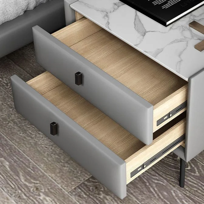 Mesita de noche con acabado antiguo, mesa decorativa contemporánea con 2 cajones Caqui Clearhalo
