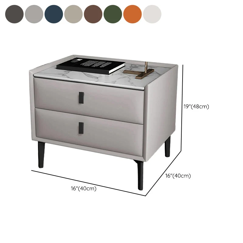 Mesita de noche con acabado antiguo, mesa decorativa contemporánea con 2 cajones Caqui Clearhalo