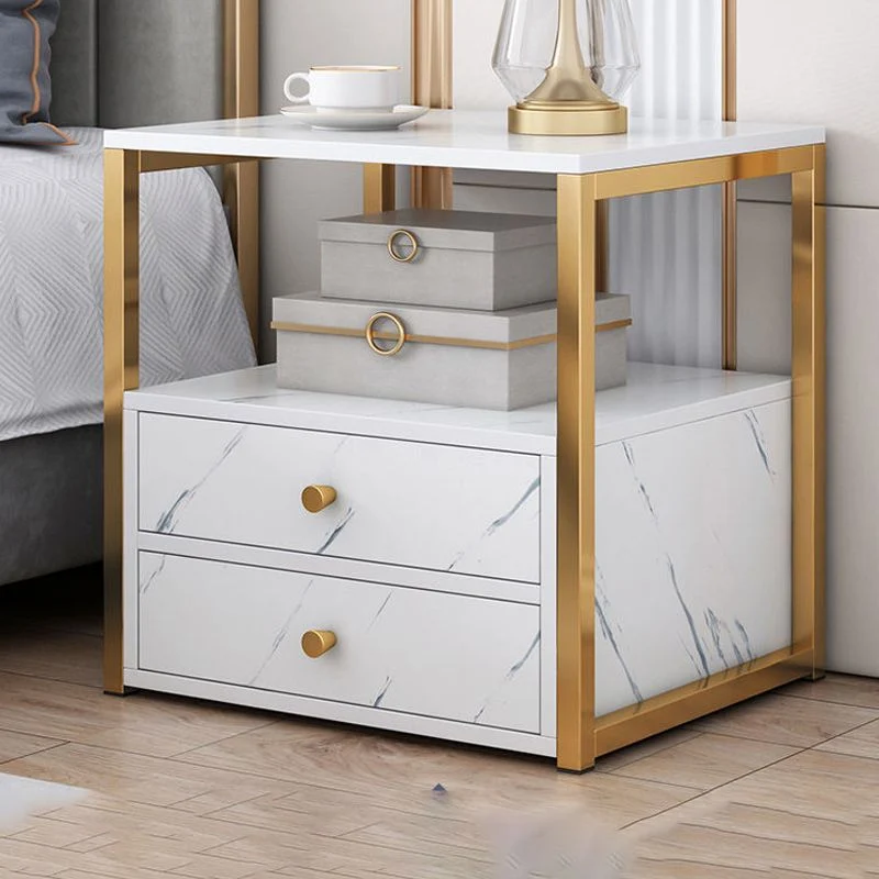 Mesita de noche con acento de madera Glam, mesita de noche de 19,68" de alto Blanco Clearhalo