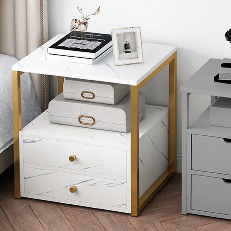 Mesita de noche con acento de madera Glam, mesita de noche de 19,68" de alto Blanco Clearhalo