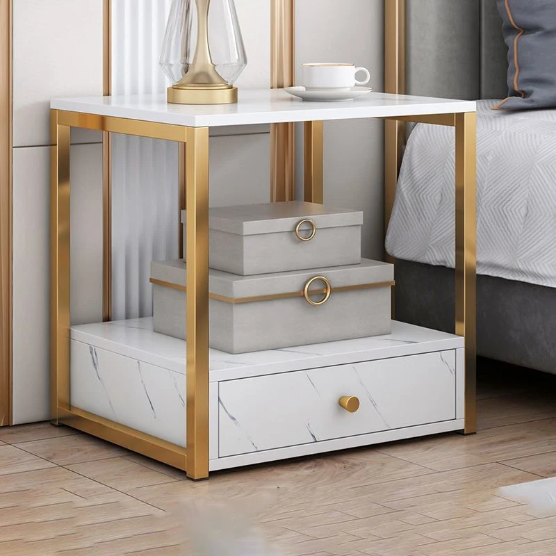 Mesita de noche con acento de madera Glam, mesita de noche de 19,68" de alto Blanco Clearhalo