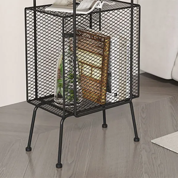 Mesita de noche con acento de metal, estantes, mesita de noche de almacenamiento para dormitorio Negro Clearhalo
