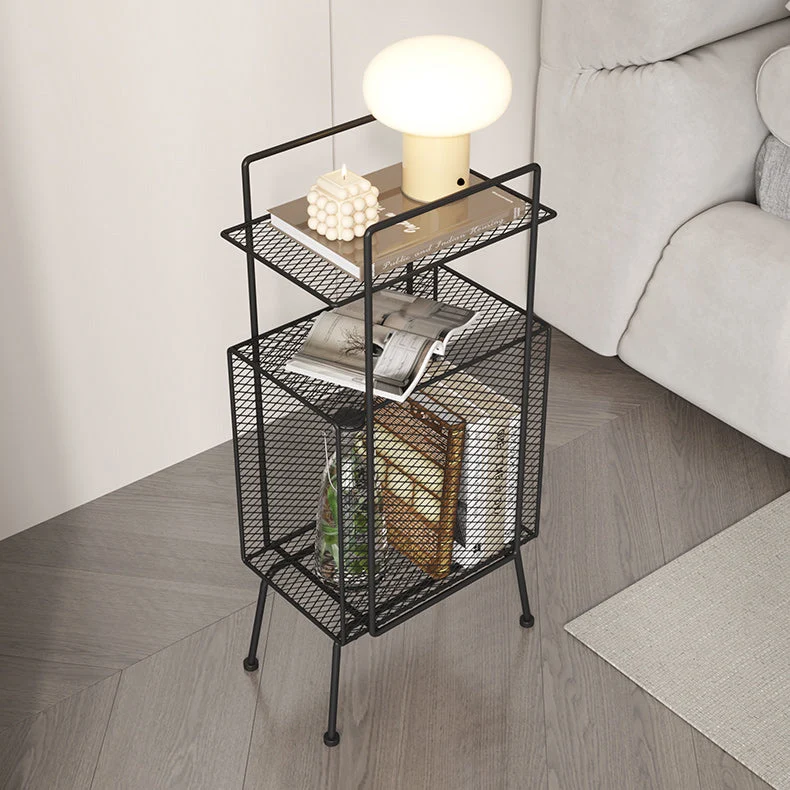 Mesita de noche con acento de metal, estantes, mesita de noche de almacenamiento para dormitorio Negro Clearhalo