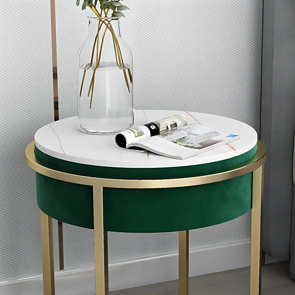 Mesita de noche con acento de piedra, mesita de noche contemporánea para dormitorio Blanco Clearhalo