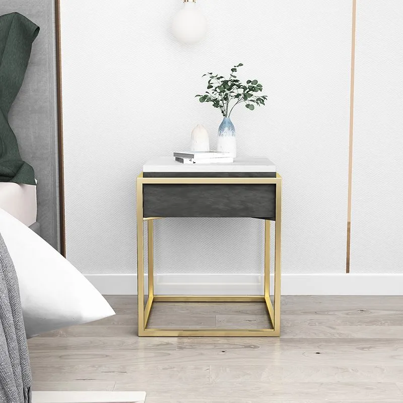 Mesita de noche con acento de piedra, mesita de noche contemporánea para dormitorio Blanco Clearhalo