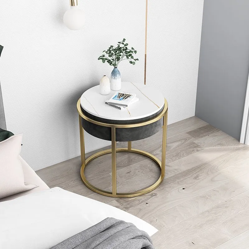 Mesita de noche con acento de piedra, mesita de noche contemporánea para dormitorio Blanco Clearhalo