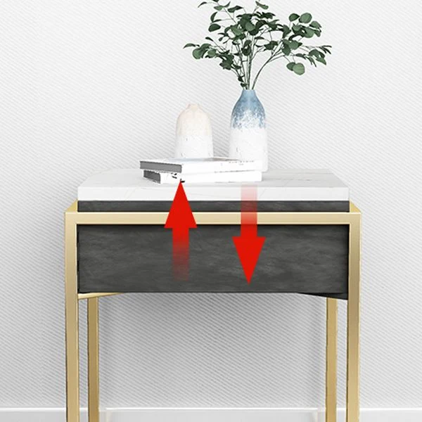 Mesita de noche con acento de piedra, mesita de noche contemporánea para dormitorio Blanco Clearhalo