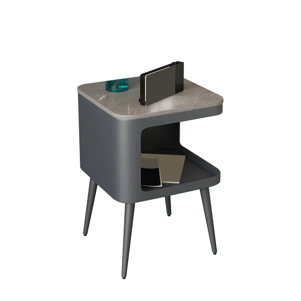 Mesita de noche con almacenamiento abierto Mesita de noche contemporánea para dormitorio Negro Clearhalo