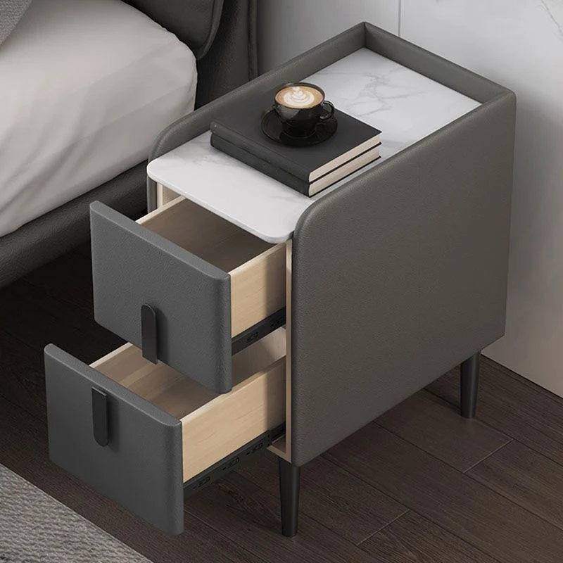 Mesita de noche con 2 cajones, mesa decorativa contemporánea, acabado antiguo, mesita de noche con patas Marron Clearhalo