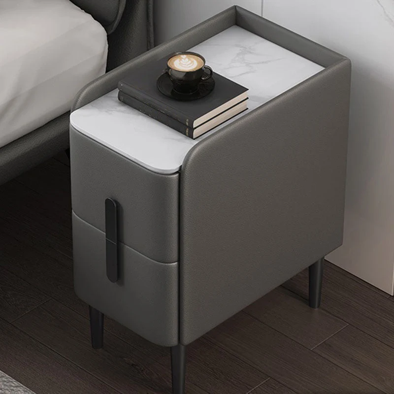 Mesita de noche con 2 cajones, mesa decorativa contemporánea, acabado antiguo, mesita de noche con patas Marron Clearhalo