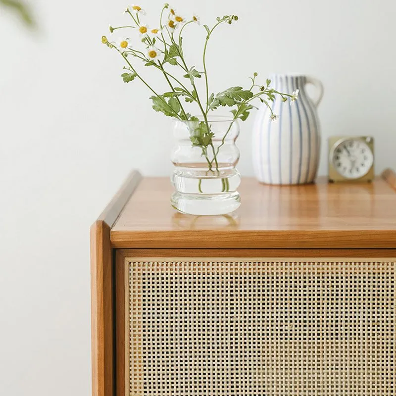 Mesita de noche con 2 cajones, mesa decorativa Glam, acabado antiguo, con patas Naturales Clearhalo