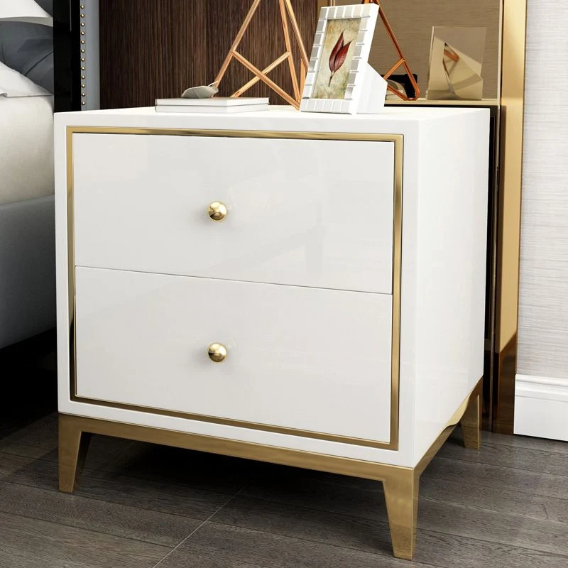 Mesita de noche con 2 cajones, mesita de noche glamorosa de madera maciza de 19,67" de alto Blanco Clearhalo