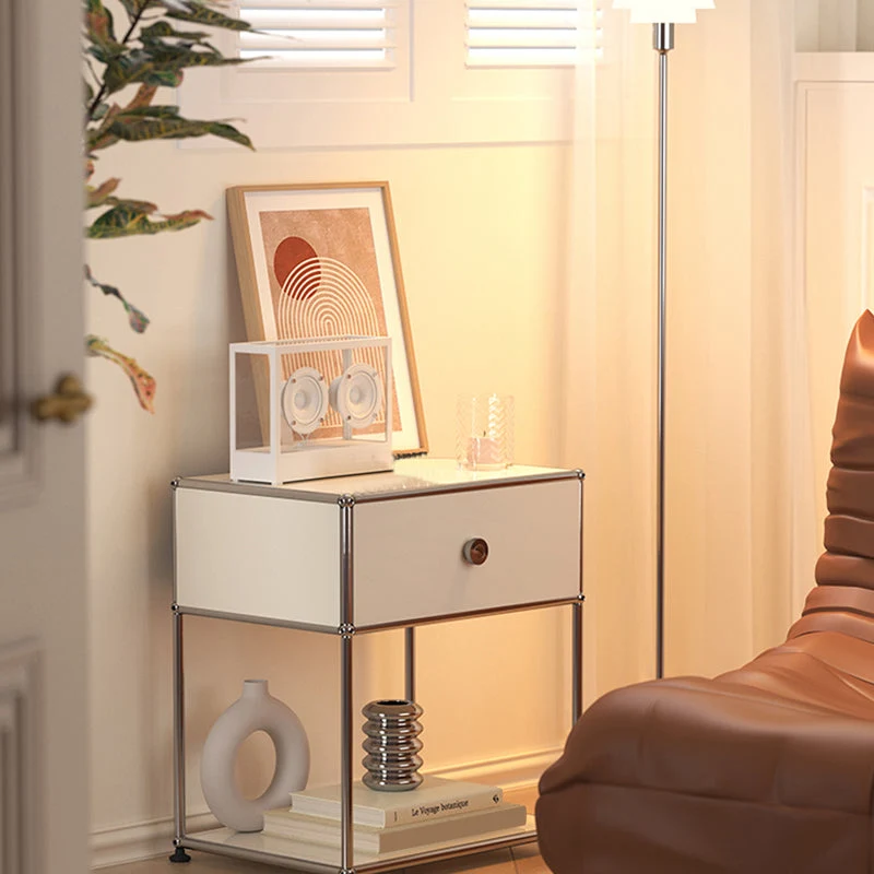 Mesita de noche con cama de metal, mesita de noche contemporánea con cajón Cafe Clearhalo