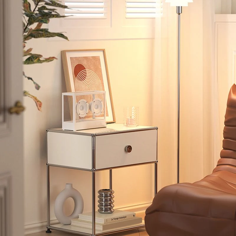 Mesita de noche con cama de metal, mesita de noche contemporánea con cajón Cafe Clearhalo