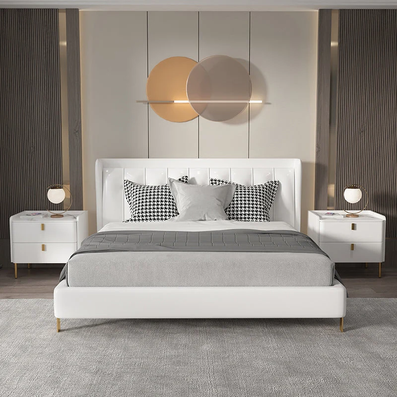 Mesita de noche con cama de piedra Mesa decorativa Glam Mesita de noche con cajones Blanco Clearhalo