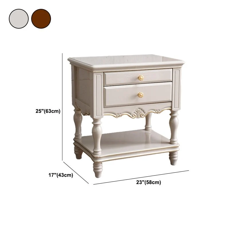 Mesita de noche con detalles de madera maciza, cajones incluidos, mesa de noche con patas Blanco Clearhalo