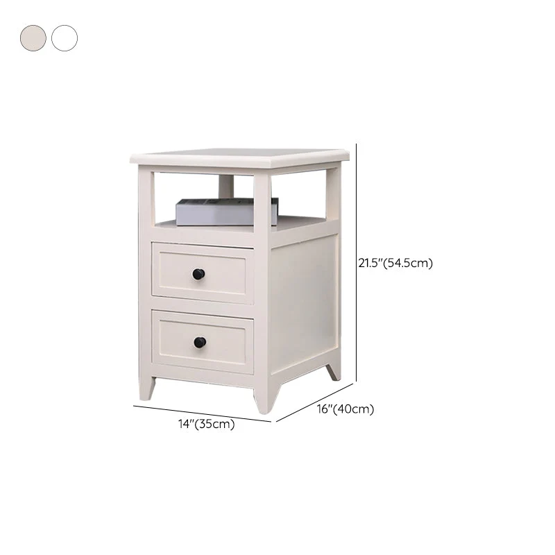 Mesita de noche con dos cajones, mesa decorativa contemporánea, acabado antiguo, mesita de noche con patas Blanco Clearhalo