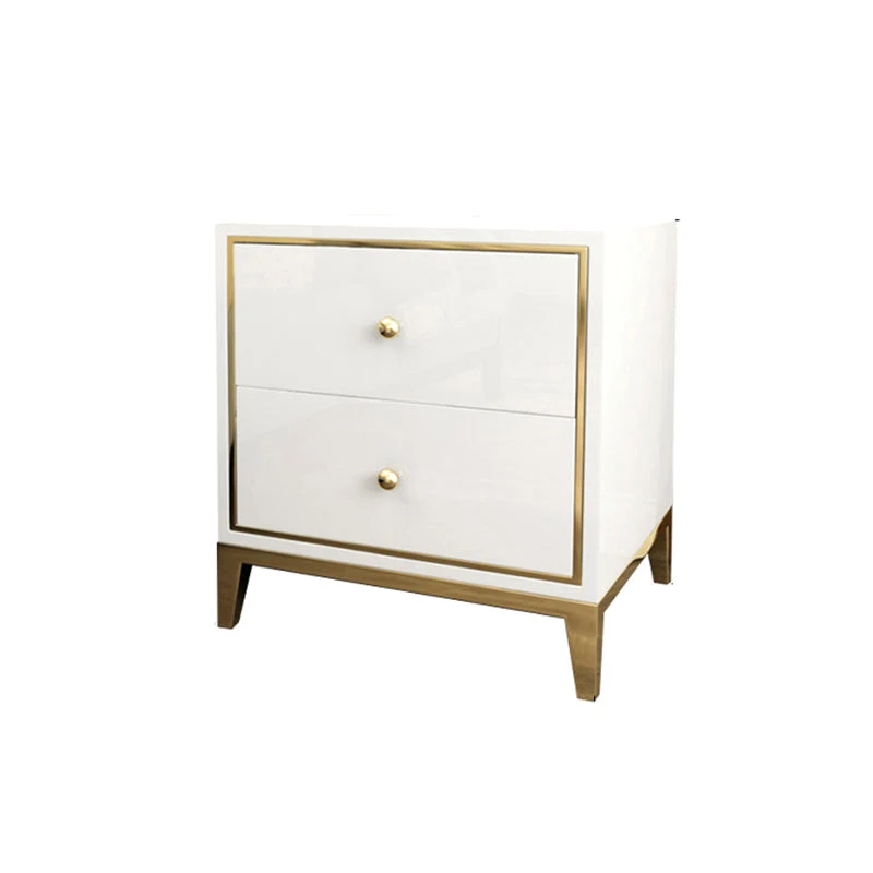 Mesita de noche con mesa decorativa de vidrio Mesita de noche contemporánea con 2 cajones Negro Clearhalo