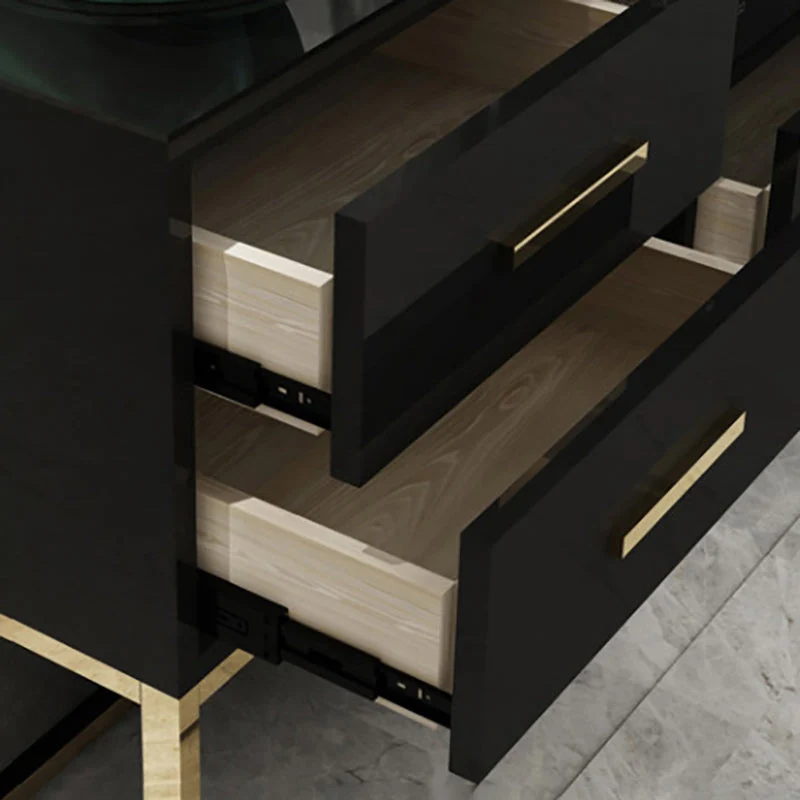 Mesita de noche con mesa decorativa de vidrio Mesita de noche contemporánea con 2 cajones Negro Clearhalo