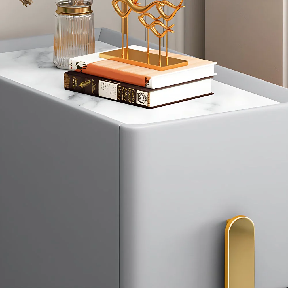 Mesita de noche con tapa de piedra y 4 patas, mesa de noche de cuero Glam con cajones Naranja Clearhalo