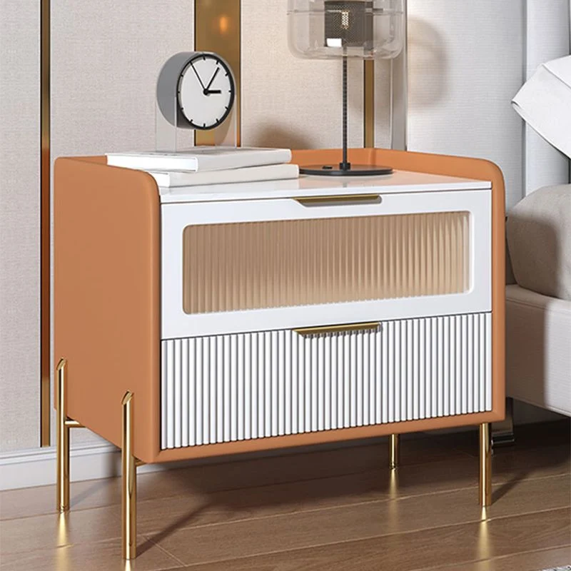 Mesita de noche con tapa de piedra/vidrio de 18,9"/20,5" de altura, mesita de noche moderna de 1/2 cajón Naranja Clearhalo