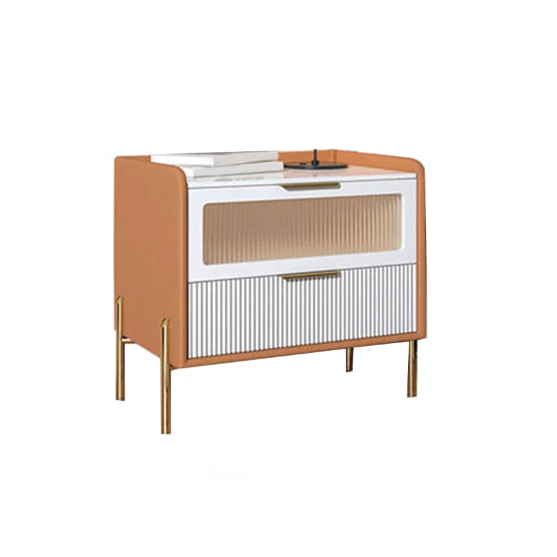 Mesita de noche con tapa de piedra/vidrio de 18,9"/20,5" de altura, mesita de noche moderna de 1/2 cajón Naranja Clearhalo