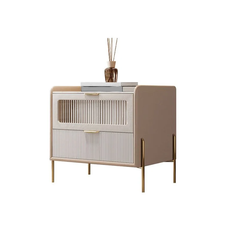 Mesita de noche con tapa de piedra/vidrio de 18,9"/20,5" de altura, mesita de noche moderna de 1/2 cajón Naranja Clearhalo