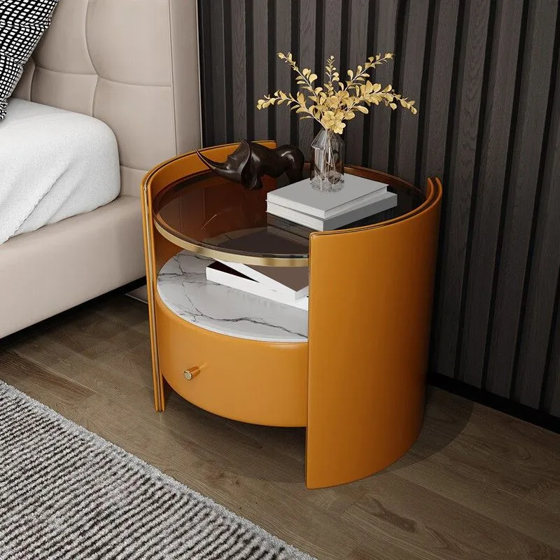 Mesita de noche con tapa de vidrio Glam, almacenamiento abierto, mesa de noche de 20 pulgadas de alto y 1 cajón Verde Clea...