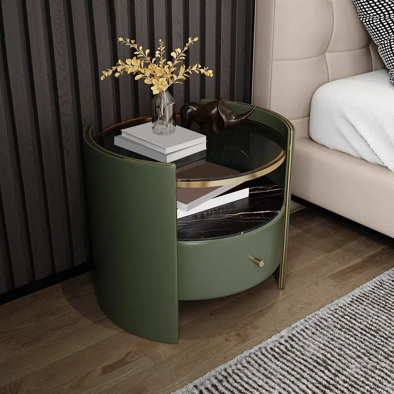 Mesita de noche con tapa de vidrio Glam, almacenamiento abierto, mesa de noche de 20 pulgadas de alto y 1 cajón Verde Clea...