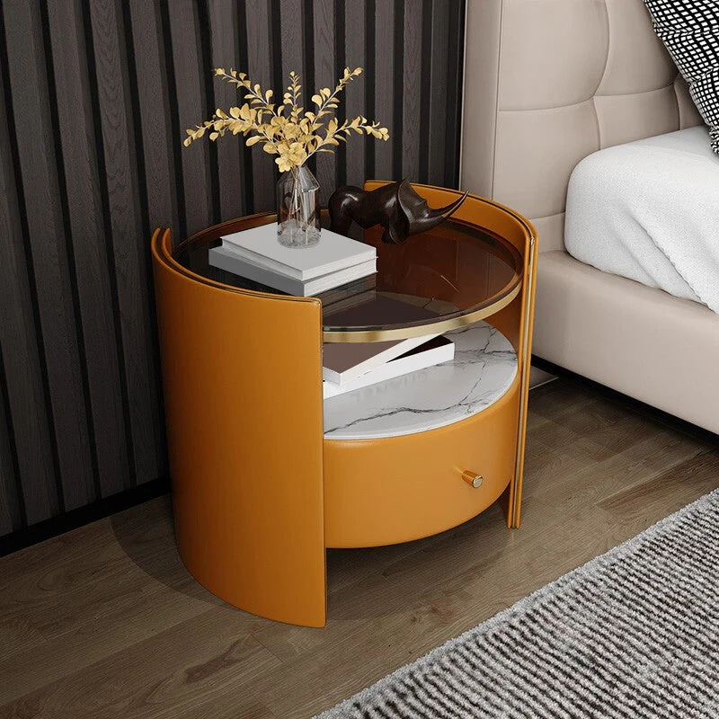 Mesita de noche con tapa de vidrio Glam, almacenamiento abierto, mesa de noche de 20 pulgadas de alto y 1 cajón Verde Clea...