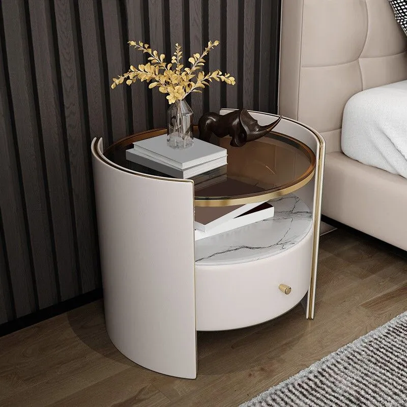 Mesita de noche con tapa de vidrio Glam, almacenamiento abierto, mesa de noche de 20 pulgadas de alto y 1 cajón Verde Clea...
