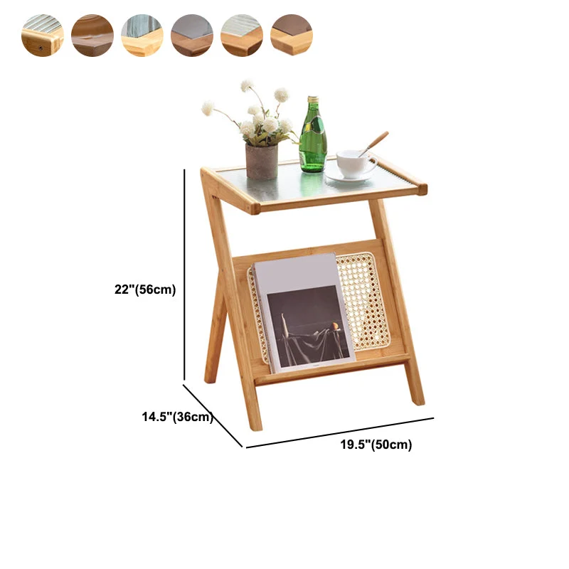Mesita de noche contemporánea de bambú y vidrio en roble natural/nogal Naturales Clearhalo