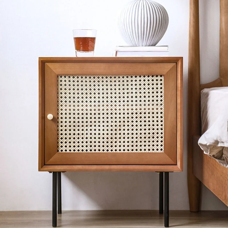 Mesita de noche contemporánea con acabado antiguo, mesita de noche con puertas Blanco Clearhalo