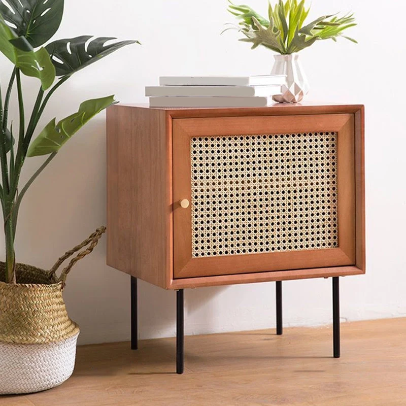 Mesita de noche contemporánea con acabado antiguo, mesita de noche con puertas Blanco Clearhalo
