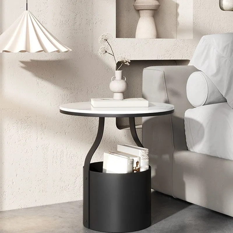Mesita de noche contemporánea con almacenamiento abierto, mesita de noche con acento de piedra para dormitorio Blanco Clea...