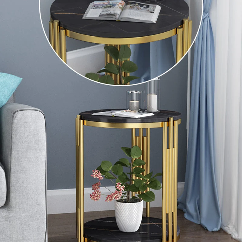 Mesita de noche contemporánea con almacenamiento abierto, mesita de noche para dormitorio Oro Clearhalo