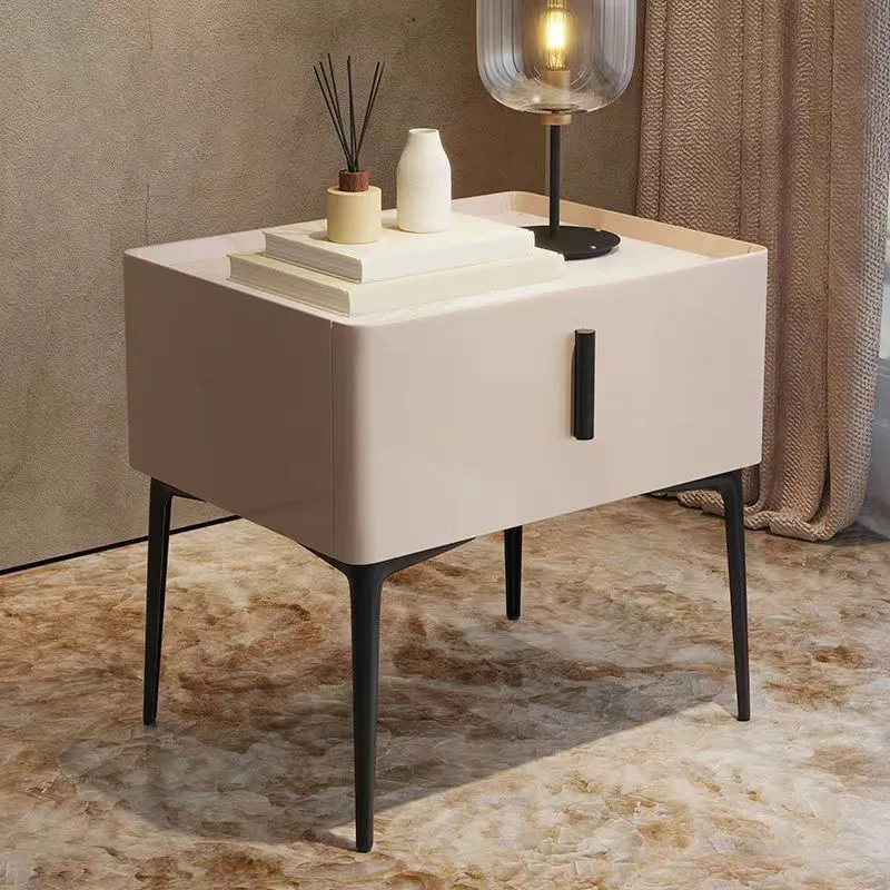 Mesita de noche contemporánea con 1 cajón y acabado antiguo Azul Clearhalo