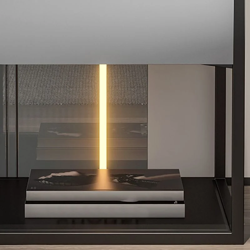 Mesita de noche contemporánea con 1 cajón y tapa de vidrio, 21.3" de alto Negro Clearhalo