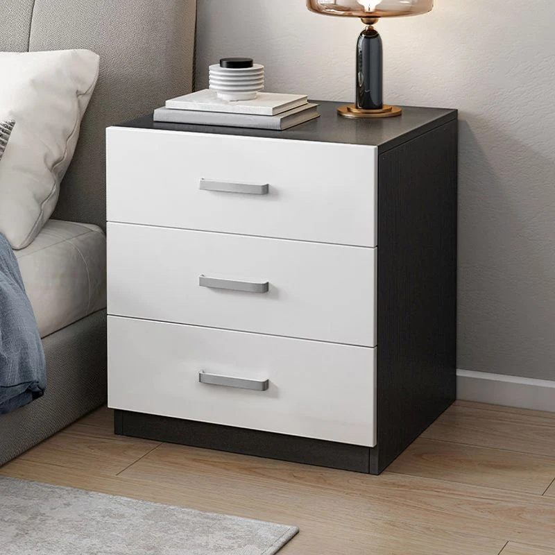 Mesita de noche contemporánea con cajones incluidos Mesita de noche de madera maciza Negro Clearhalo