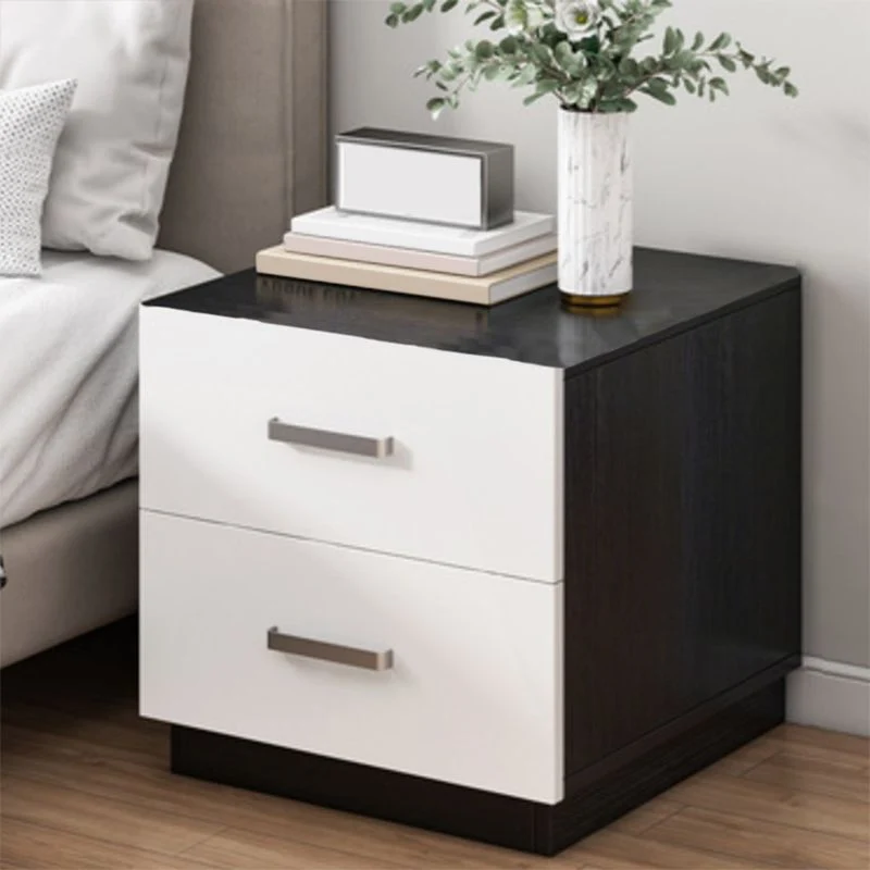 Mesita de noche contemporánea con cajones incluidos Mesita de noche de madera maciza Negro Clearhalo