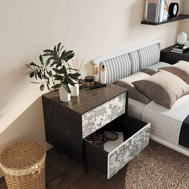 Mesita de noche contemporánea con 2 cajones para dormitorio Verde Clearhalo