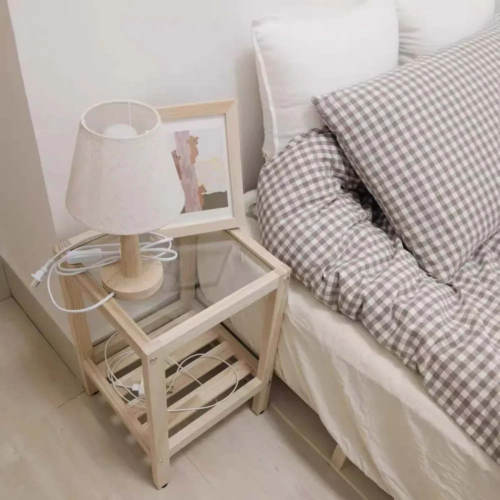 Mesita de noche contemporánea con tapa de vidrio, mesa de noche abierta con patas, 19,7 pulgadas de alto Naturales Clearhalo