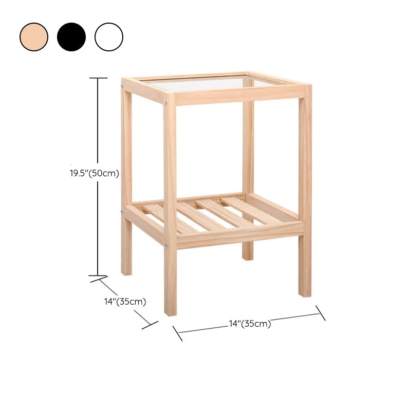 Mesita de noche contemporánea con tapa de vidrio, mesa de noche abierta con patas, 19,7 pulgadas de alto Naturales Clearhalo