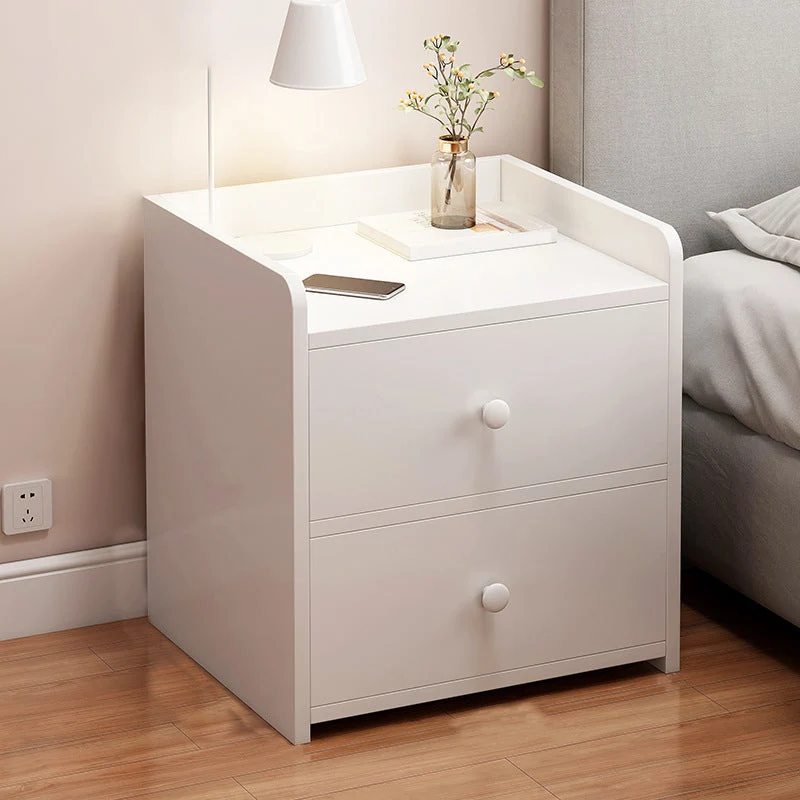 Mesita de noche contemporánea de madera con acabado antiguo y patas Blanco Clearhalo