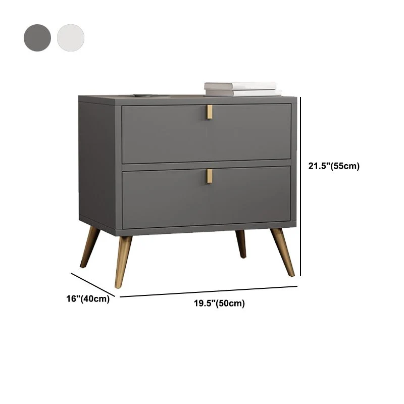 Mesita de noche contemporánea de madera con acento de 21,65 pulgadas de alto con 2 cajones Blanco Clearhalo