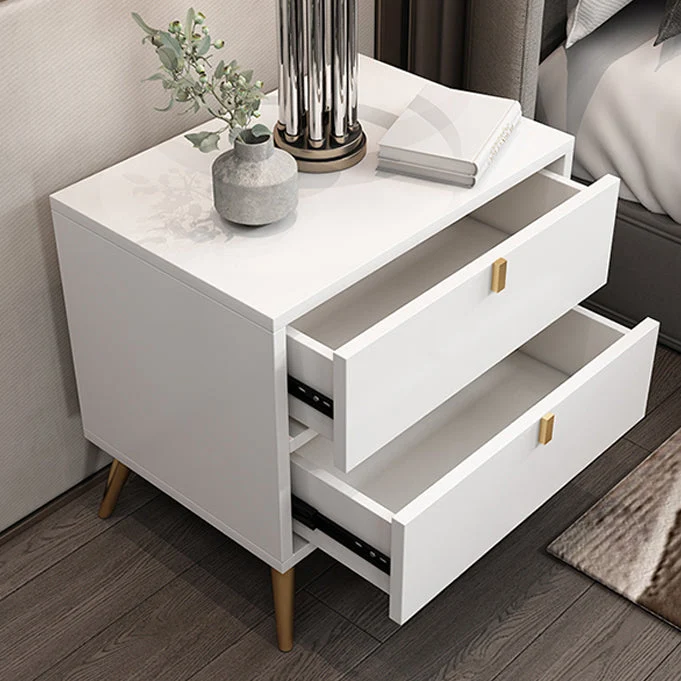Mesita de noche contemporánea de madera con acento de 21,65 pulgadas de alto con 2 cajones Blanco Clearhalo