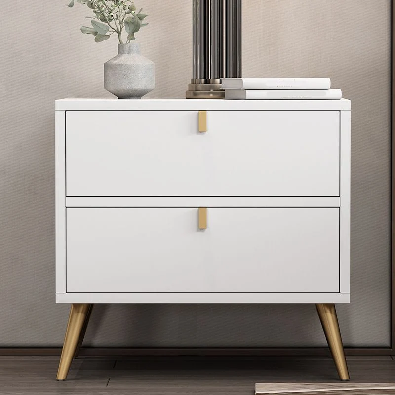 Mesita de noche contemporánea de madera con acento de 21,65 pulgadas de alto con 2 cajones Blanco Clearhalo