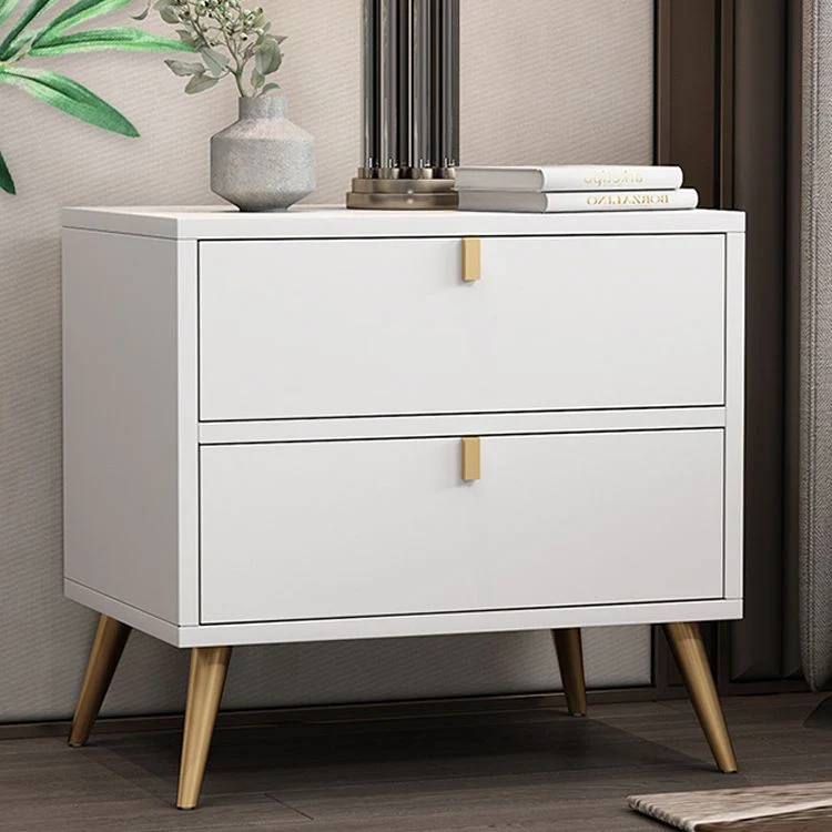 Mesita de noche contemporánea de madera con acento de 21,65 pulgadas de alto con 2 cajones Blanco Clearhalo